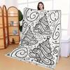 Healing-Style Hand-Painted Christmas Tree Coloring Flannel Blanket, Creative Black And White Line Art Printed Throw Blanket, Warm Blanket for Home Liv