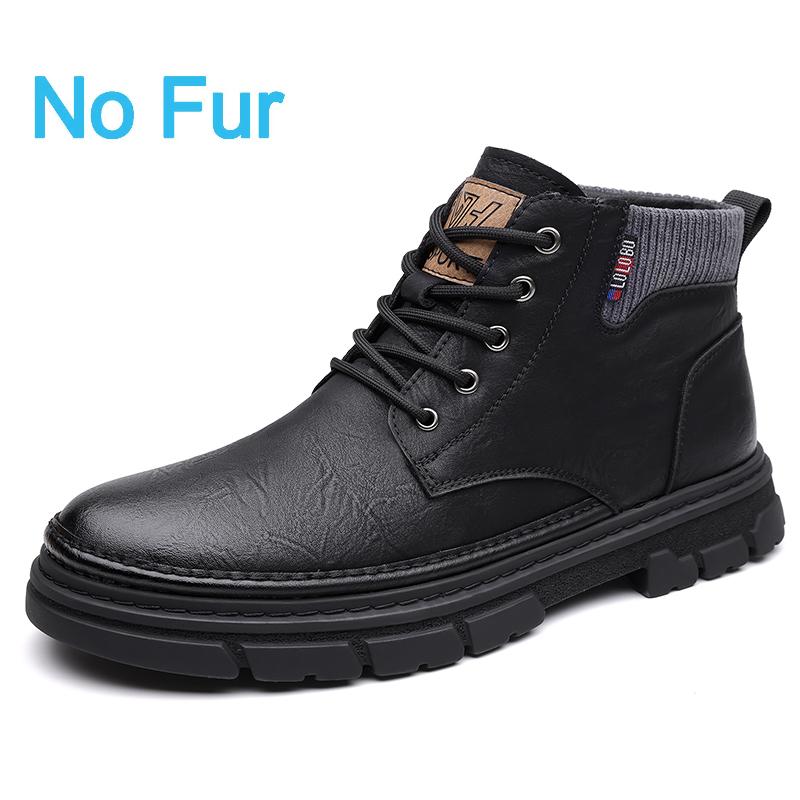 Fashion 2025 Winter Men's Leather Boots Fashion Thick Bottom Warm Fur Casual Ankle Short Shoes Lace-up Non-Slip Motorcycle Boots