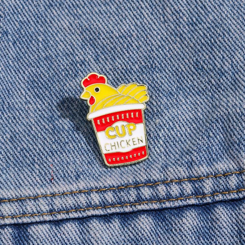 Drip Oil Zinc Alloy Cute Fried Chicken Bucket Brooch, Chicken Shape Enamel Badge, Decorative Lapel Pin for Backpack Clothes Decoration