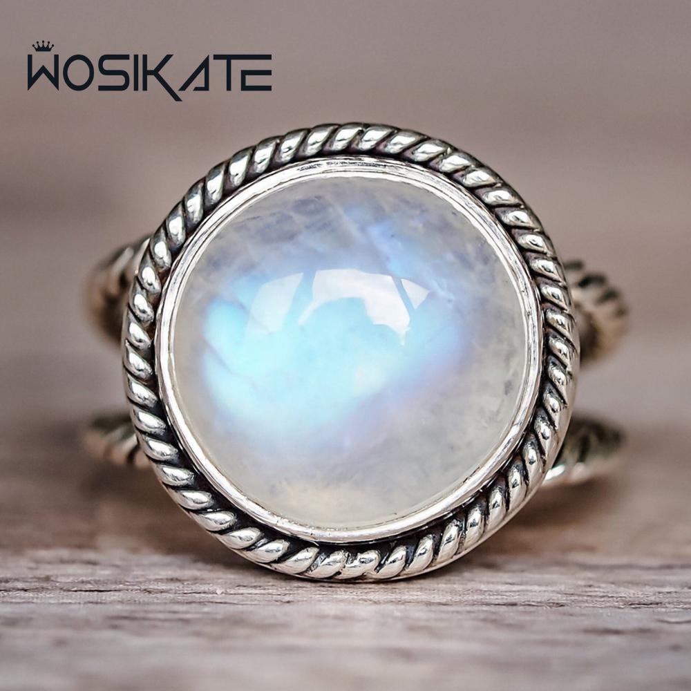 WOSIKATE Vintage Exaggerated Punk Style Thai CopperMoonstone Ring For Women CopperFashion Jewellery Engagement Finger Ring