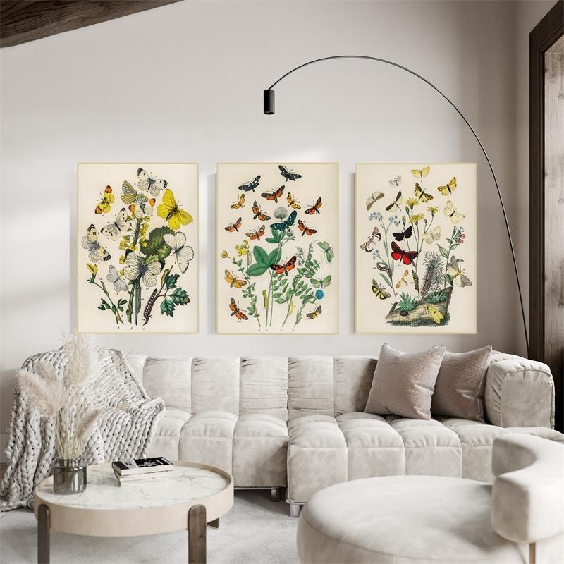 Butterfly Set of 6 Prints Poster Botanical Floral Poster Summer Insect Flower Canvas Painting Wall Art Nursery Room Home Decor