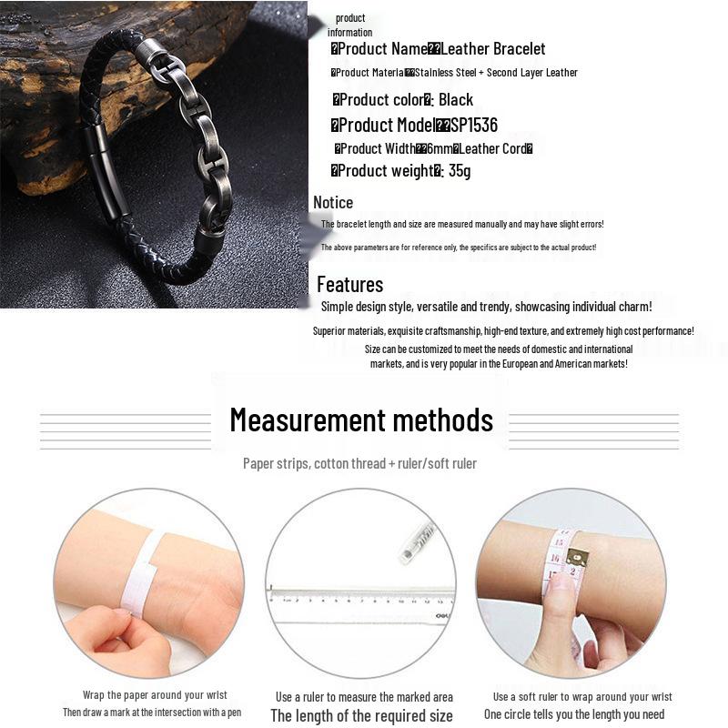 Men's Handmade Leather Bracelet with Stainless Steel Snap Button