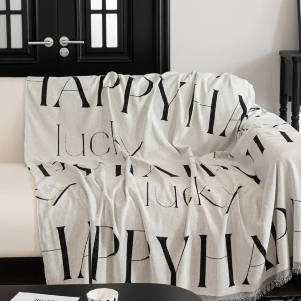 Knit Sofa Cover Sofa Towel Chenille Black White Couch Cover Pet Mat Living Room Sofa Slipcover Throw Blanket