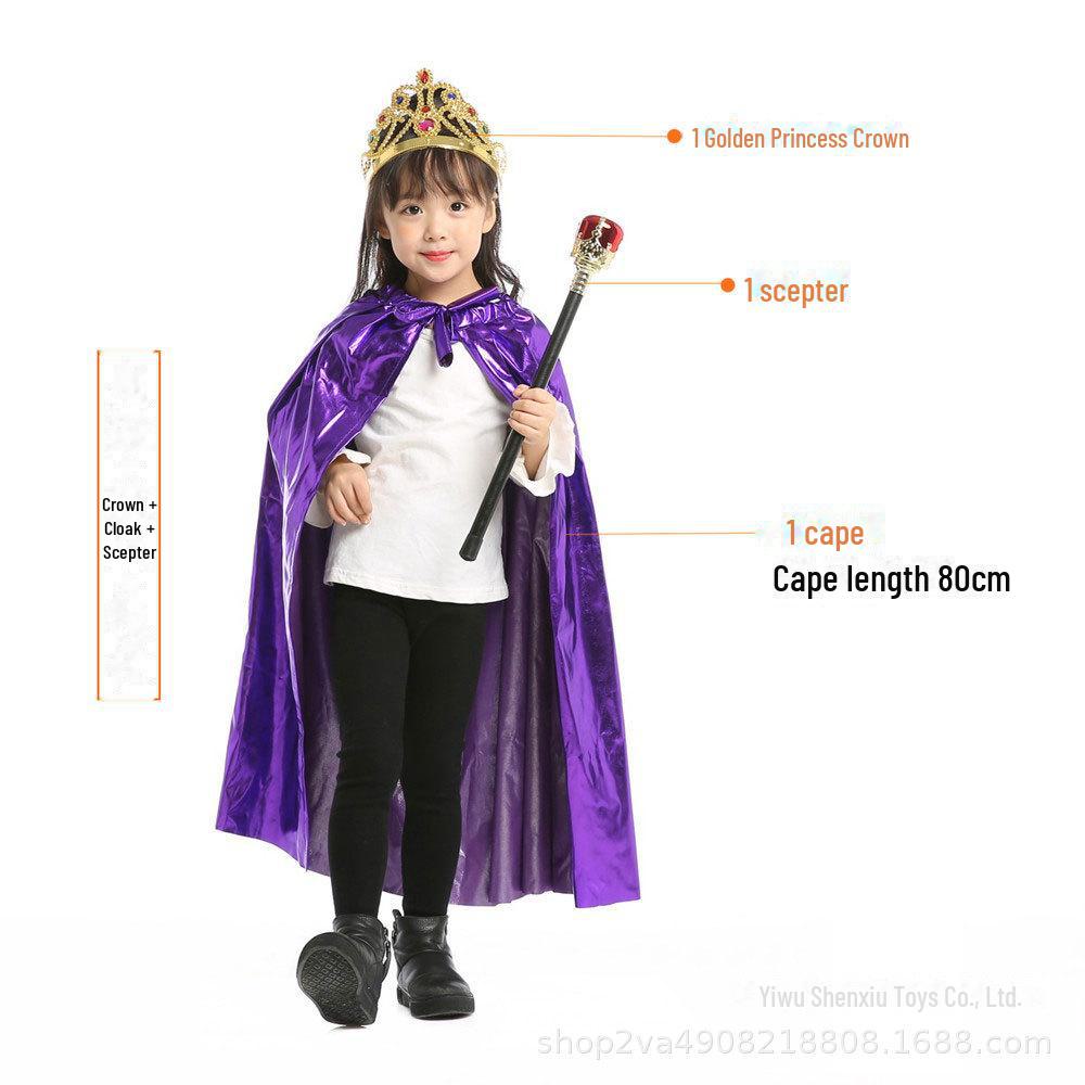 Płaszcz dla dzieci „Księżniczka i król” na Halloween – 80 cm, jasnozłoty i srebrny