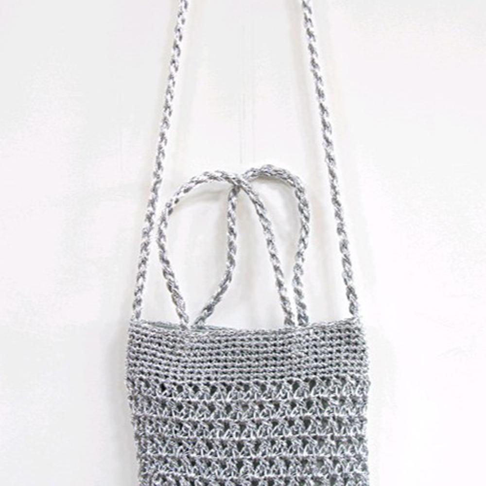 Fashion Silver Tote Women Handbags Hollow Crochet Shoulder Bag  Metical Yarn Knitting Crossbody Bags for Women Shopper Purses