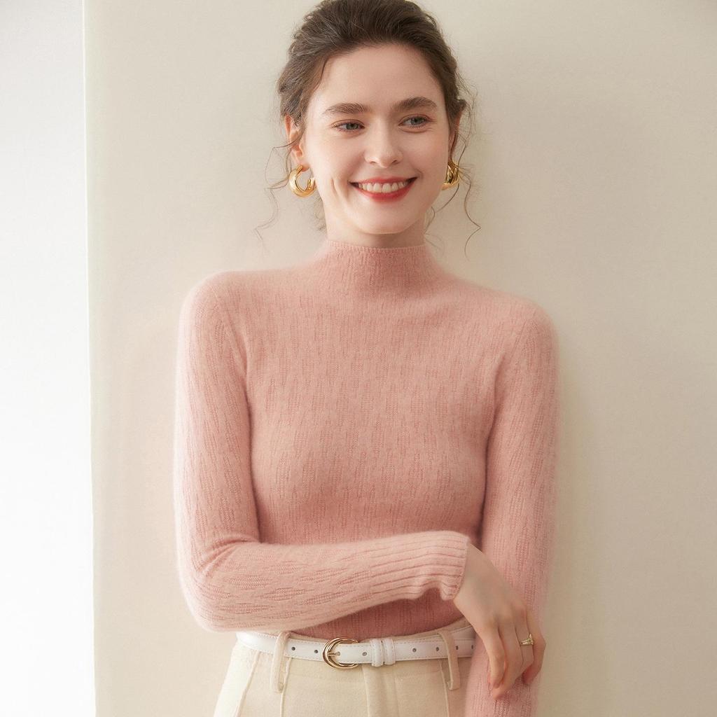 Women's Seamless Lychee Pattern Half-High Collar Wool Sweater – Soft, Glutinous Style for Autumn/Winter