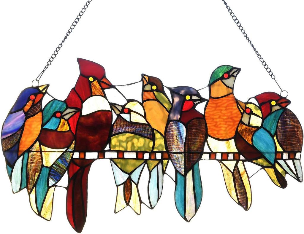 Stained Glass Birds Window Hangings,Suncatcher Cardinal Window Hanging Double Side Decor,Tiffany Style Bird Lovers Gifts Decor