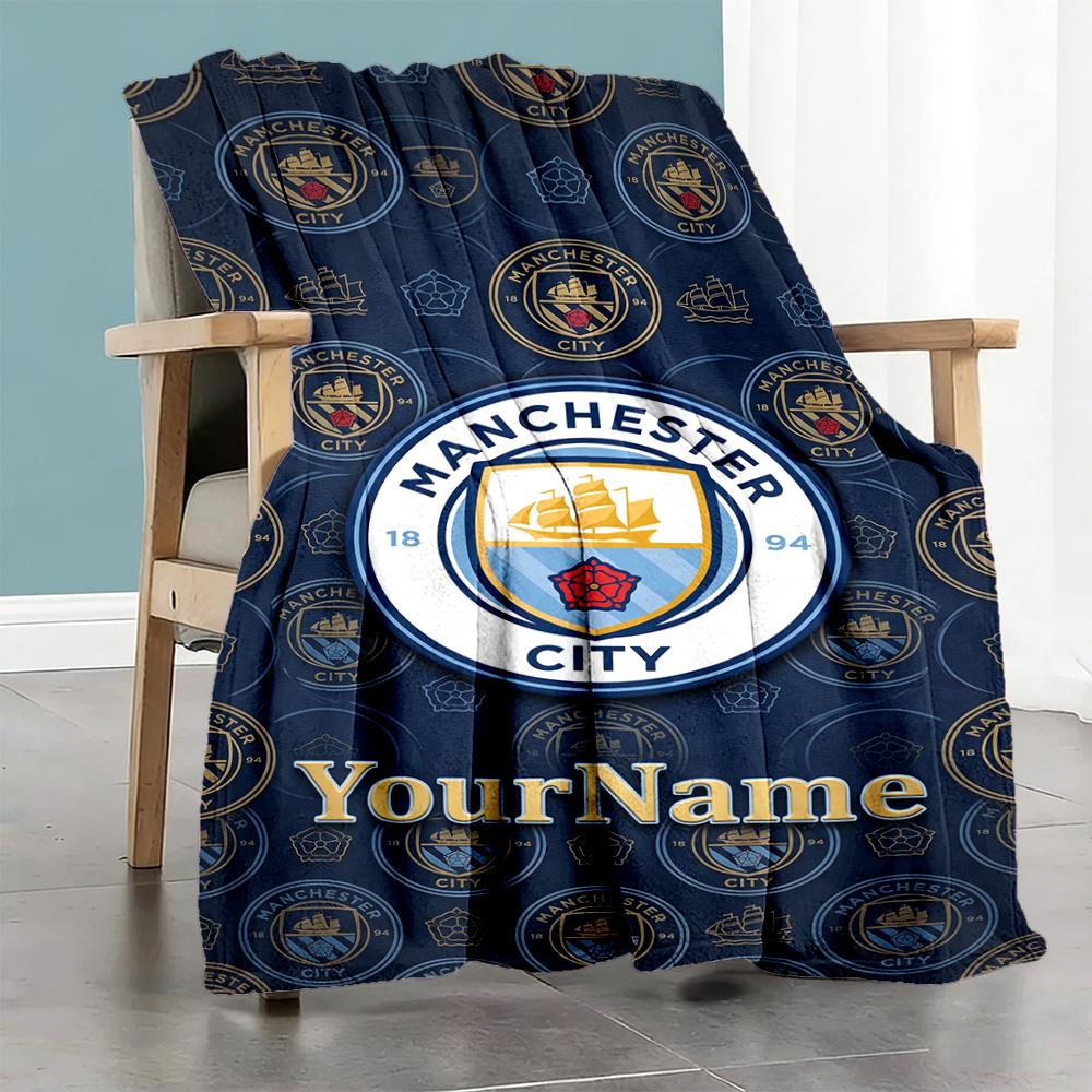 Manchester City Customize Text Blanket Lightweight Personalized Blanket Durable Comfort Suitable for Bed Couch Livingroom Home Decor