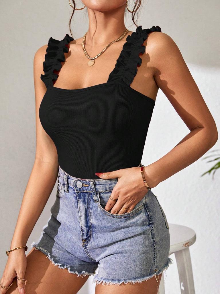 Kadın Örgü Atlet İçlik Üstler Düz Renk Seksi İç Dış Giyilebilen Kolsuz Tulum Temel Tişörtler Atlet