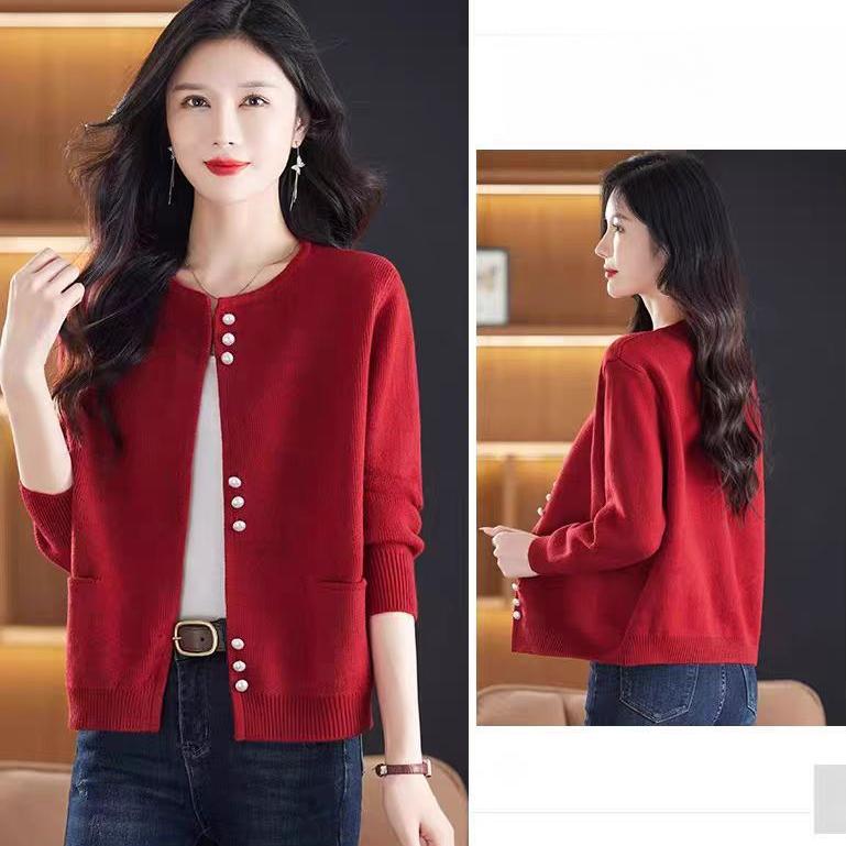 Round-neck Sweater Cardigan for Women Loose Long-sleeved Knitted Cardigan Coat Solid-color Short Knitted Coat