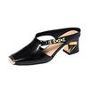 New Square Head Thick Heel Bag Head Half Slippers Women's Summer Outer Wear Shoes Temperament Medium Heel Slippers