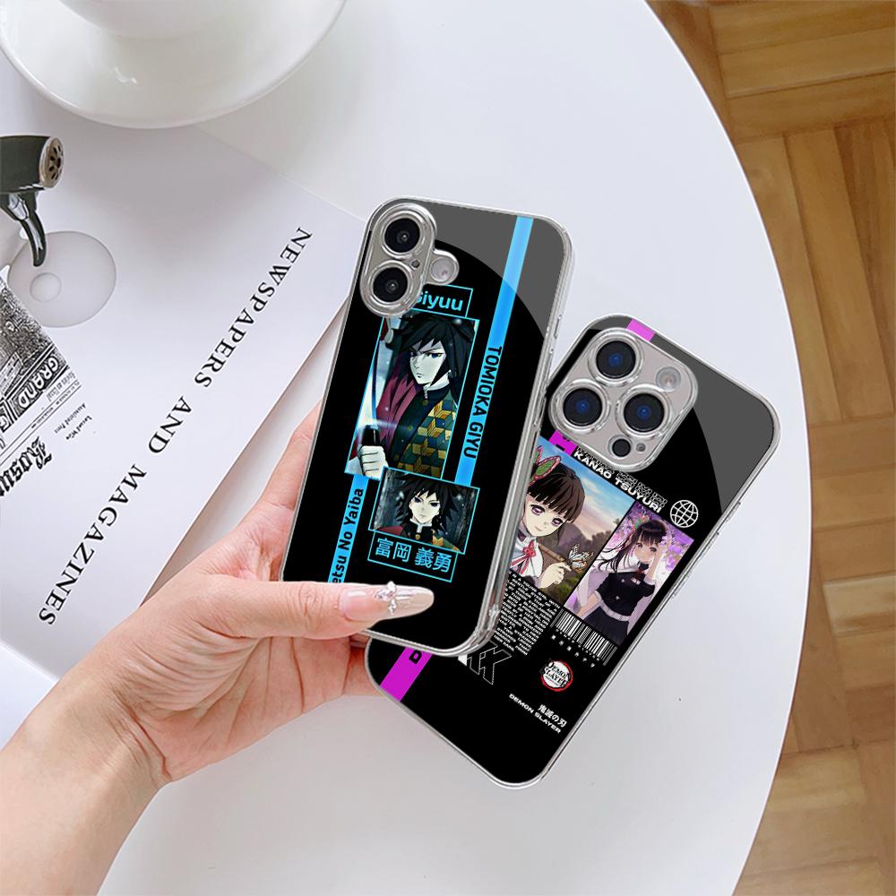 N157 Чохол для телефону Demon Slayer для iPhone 16 15 Pro Max Samsung S24 S23 Ultra A54 A35 A25 Xiaomi Redmi Note 13 12 Pro Покриття із загартованого скла з гальванізованою рамкою