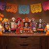 Einzigartiges mexikanisches Kulturgeschenk Tag der Toten Fotorahmen, Lebendiger Blumiger Zuckerknochen Musterdruck, Dia De Los Muertos Tischdisplay Katrina Skelett