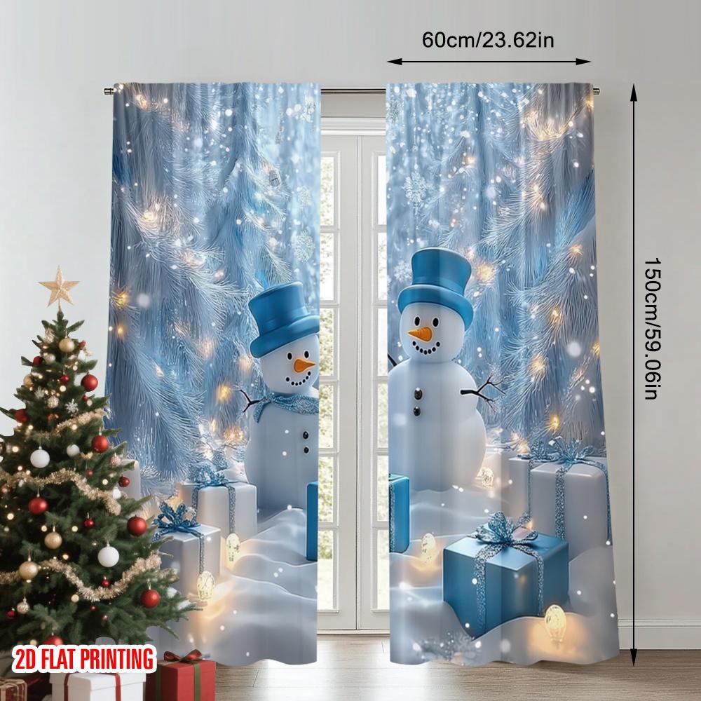 2D Flat Printing 2pcs Christmas Curtain Christmas Snowman6 Versatile Polyester Fabric Without Electricity Festive Holiday