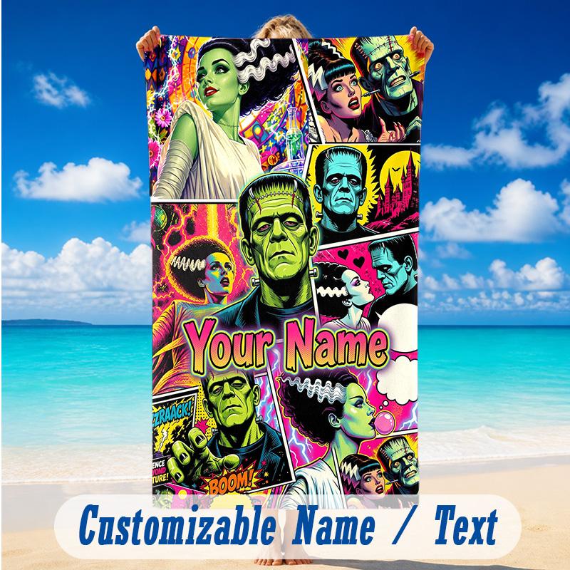 Beach Towel Custom Name Text, Quick Dry Large Towel For Beach HomeBride of Frankenstein