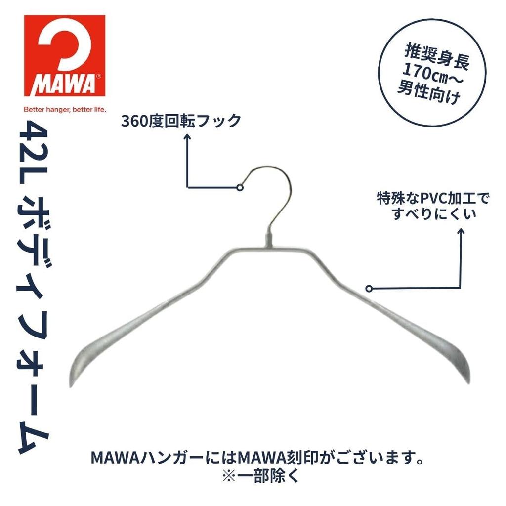 MAWA Bodyform 42 Hangers for Suits and Coats S and Set of Warranty Non-Slip (Women's M, Men's M), Black, MA4411, 10, 10-Year