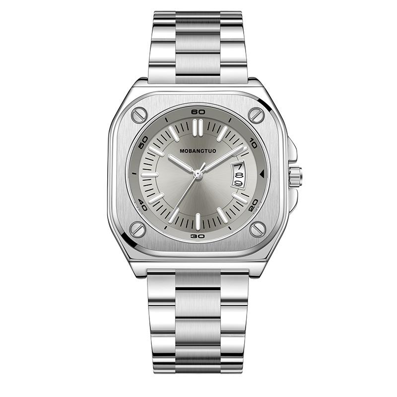 Square Steel Belt Large Dial Watch Calendar Luminous Trend Waterproof Quartz Watch