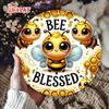 Vintage Bee Blessing Metal Wall Art Cute Bees Bumblebees Durable Aluminum Round Decor for Home Kitchen Cafe Farmhouse