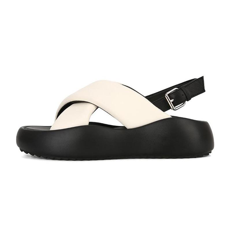 Sheepskin bread sandals women's summer leather shoes heightened thick soles crossed with clouds bubbles casual versatile Rome