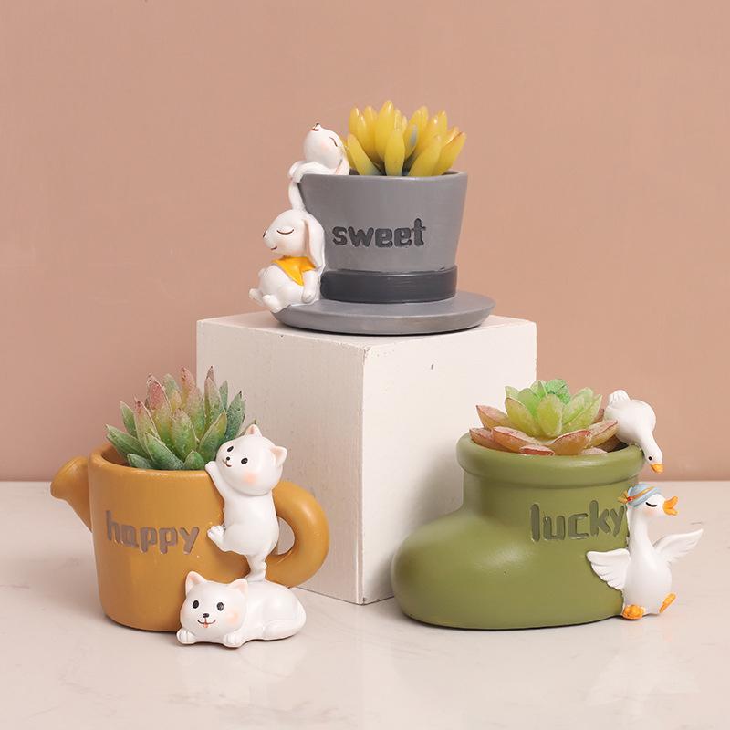 Cute Animal Resin Flower Pot Succulent Pot Planter Home Decor Desktop Ornaments Bonsai Plant Pot Garden Decoration