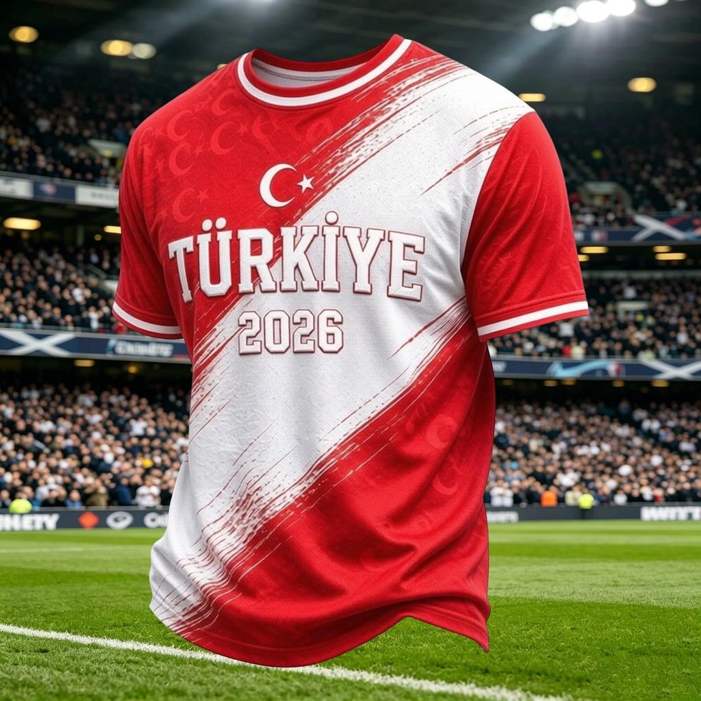 Men's Casual Crew Neck Short Sleeve Pullover T-Shirt Football Fan Top Turkey National Team Inspired Design Comfortable Fit