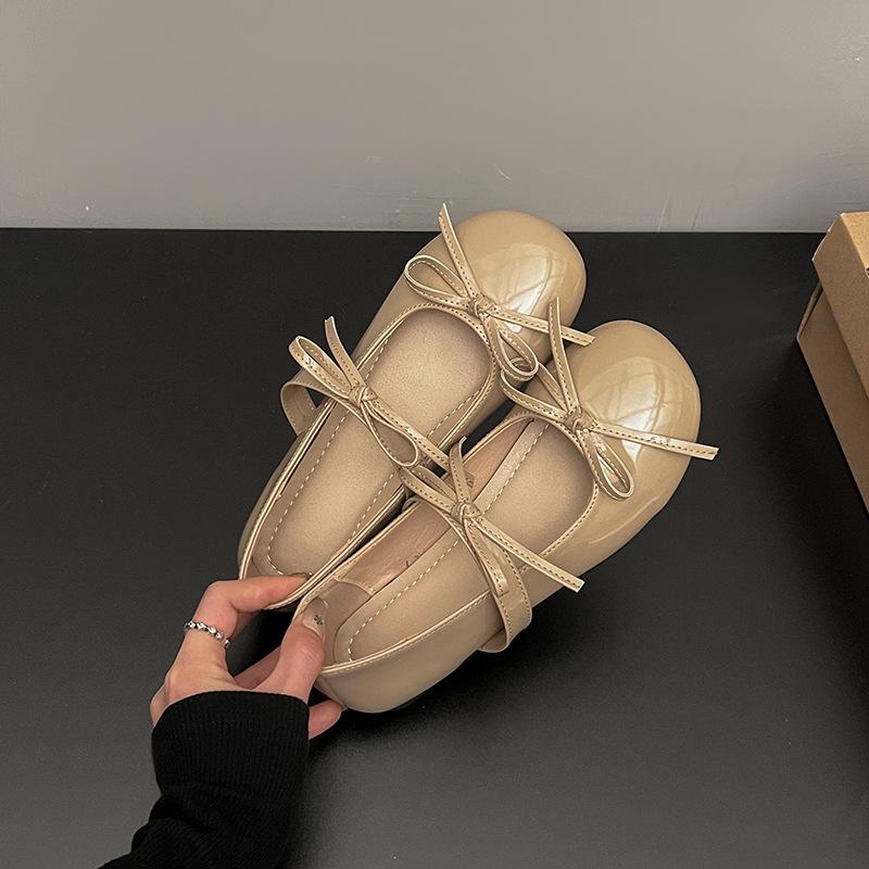 2025 New fairy shoes round head inner ballet single shoes bow flat Mary Jane shoes beanie shoes low heel