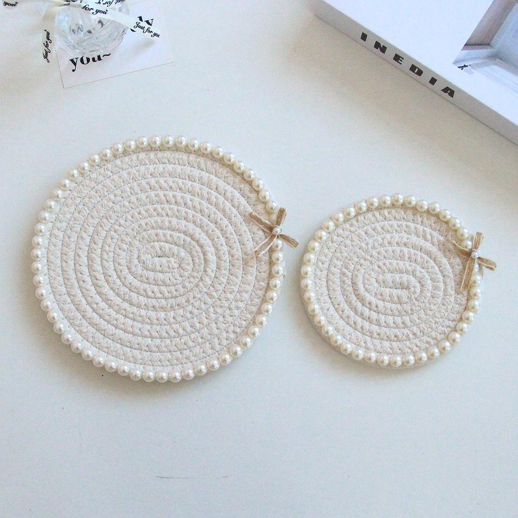 12cm*12cm Cotton Rope Heat Resistant Woven Coasters Handmade Multiple Colors Creative Coffee Cup Pad Chic Accessories