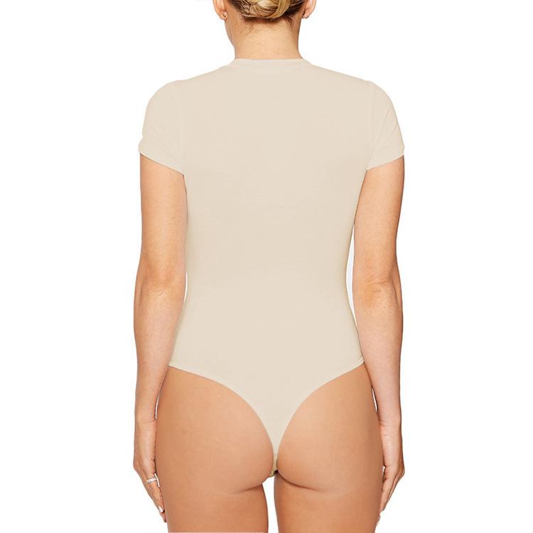 2025 Women's Slim-Fit Casual Round Neck Bodysuit - Solid Color Short Sleeve T-shirt