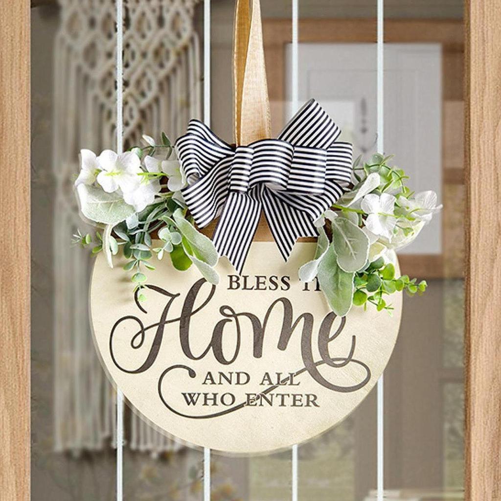 Door Sign Front Wreath Wall Art Design Funny Rustic Hanging Plaque for Porch Outdoor