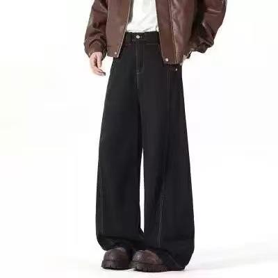 Spring and Autumn Dark Blue Jeans Men's Trend Brand Loose Straight A Jeans American High Street Trend Wide Leg Pants