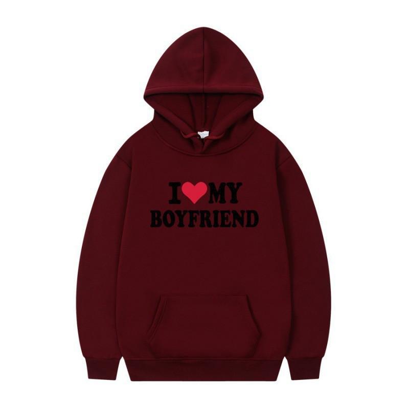 Herren Gothic Streetwear Kapuzenpullover Mit I LOVE MY BOYFRIEND Aufdruck Langarm Lockerer Schnitt