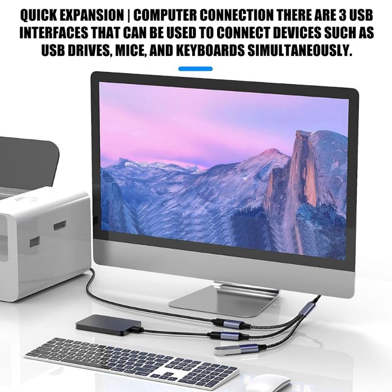 USB 2.0 Extension Cable 1 Male to 3 Female Adapter for Multiple Devices Data Transfer with Metal Housing and 30cm Length