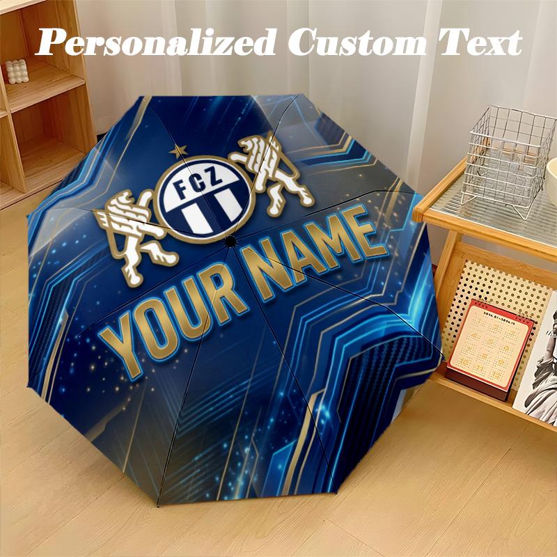 8 Rib Auto Folding Umbrella FC Zürich Print Custom Name Text Portable Rain Gear