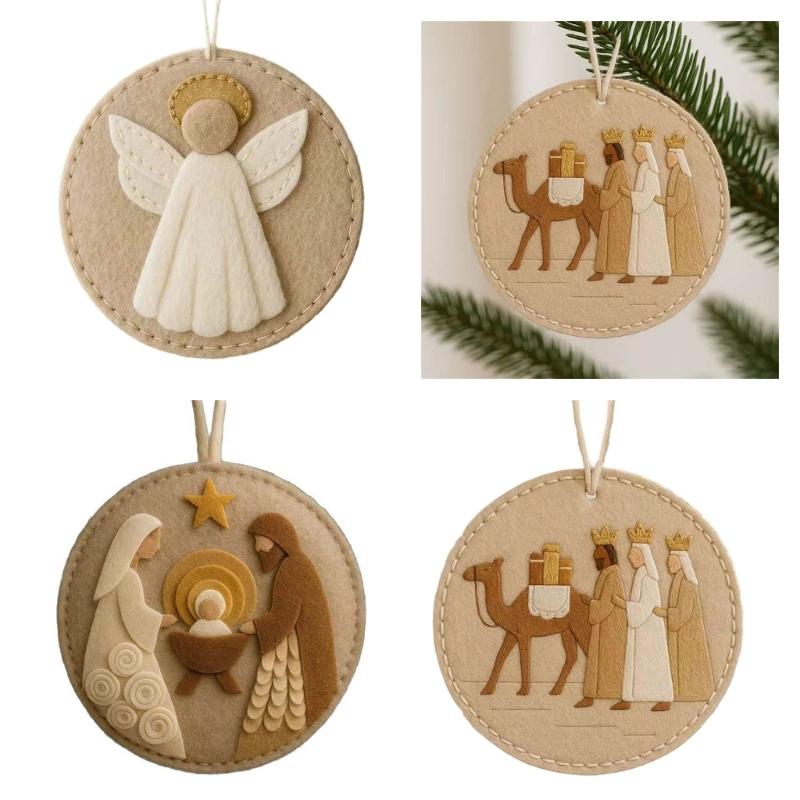 Nativity Scene Felted Craft Supplies With Instructions Handmade Embroidery Craft Set for Christmas Tree Decoration