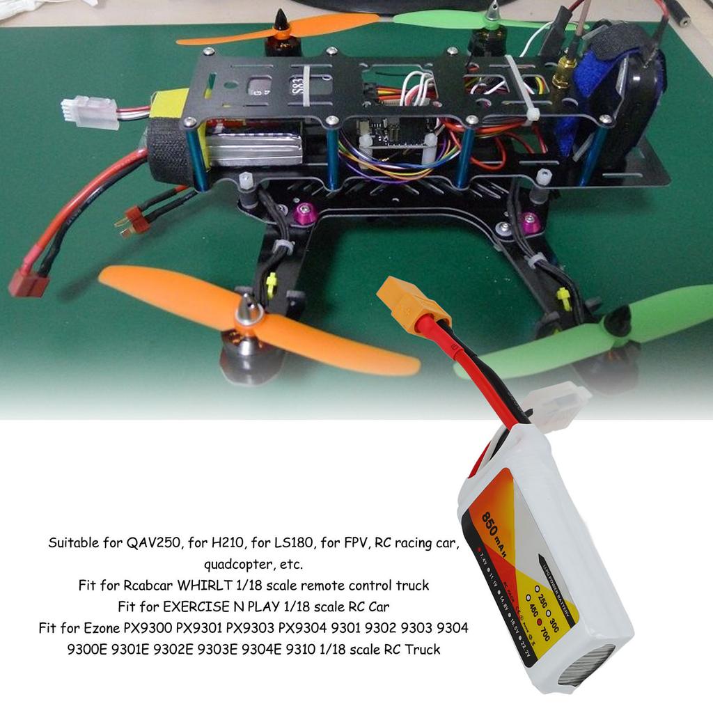 7.4V 850mah 70C 2S Lipo Battery with XT60 Plug Accessory Fit for QAV250 Quadcopter RC Racing Car
