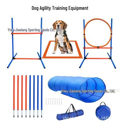 Dog Agility Training Set: Includes Jump Pole Hurdle, Jump Ring, Weaving Pole, and Tunnel.