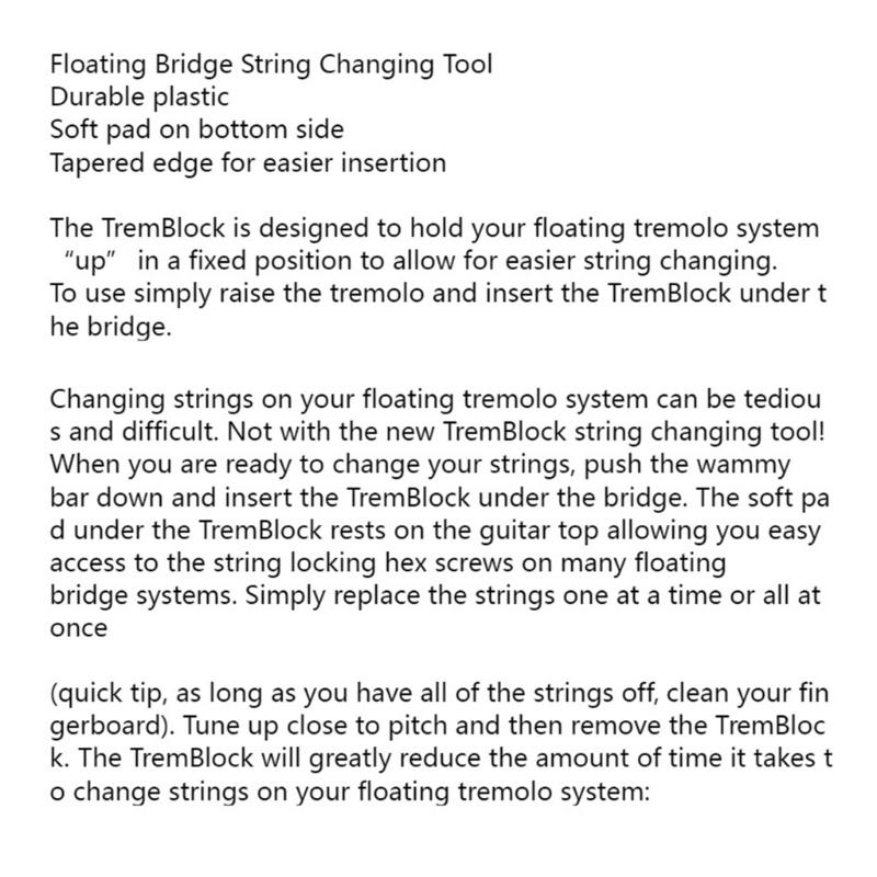 For Faster String Replacements Guitar Floating Tremolo Bridge Shim-Raise Bridge