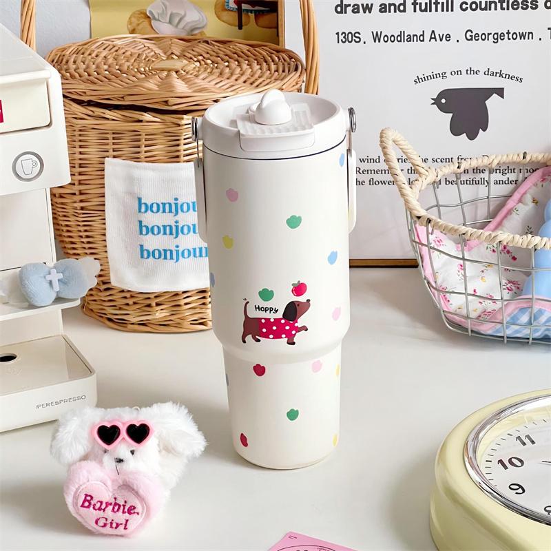 Cat And Dog Diary Stainless Steel Tumbler With Straw - Vacuum Insulated Water Bottle Reusable Cup With Straw