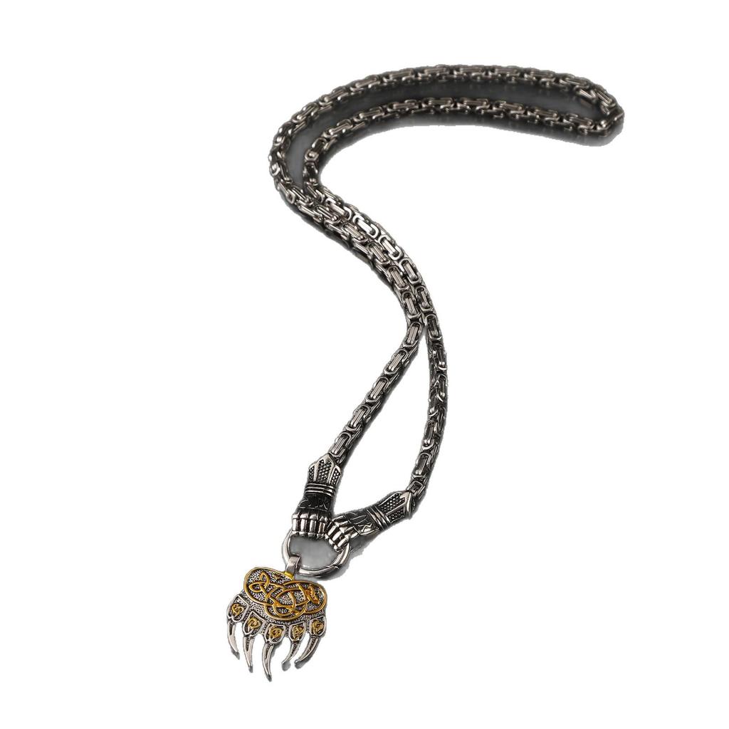 Ayı Pençesi ve Kurt Yüzü Tasarımlı Viking Savaşçısı Kolye Ucu