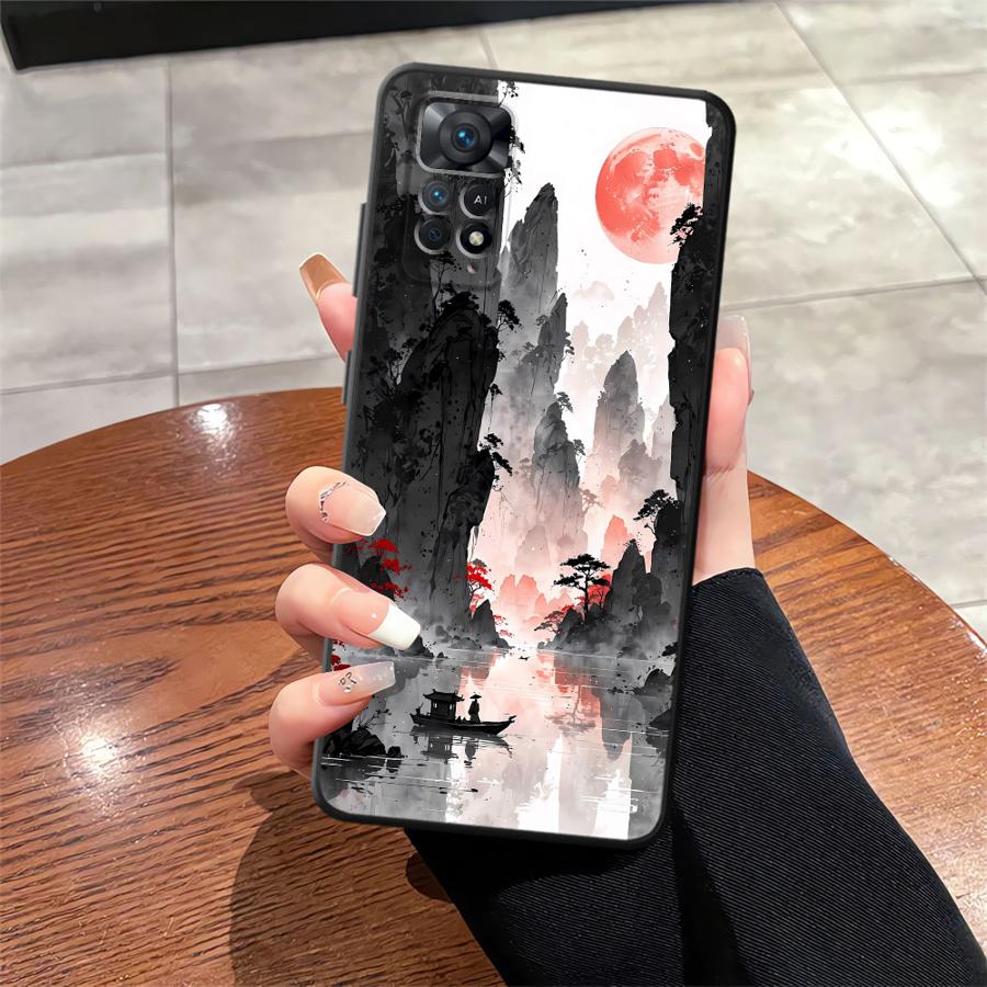 Ink Art Print Japanese Landscape Mountain Case for Xiaomi Redmi Note 13 Pro Plus 11 14 12 Pro 10S 9S 11s 12s 10 7 8 9 Funda