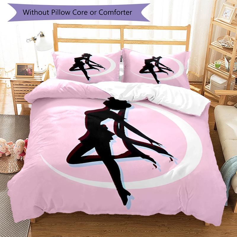 3-teiliges Bettwäscheset mit Sailor Moon Muster, Bettbezug-Set enthält Bettbezug & Kissenbezüge, perfekte Ganzjahres-Schlafzimmerdekoration & Geschenk