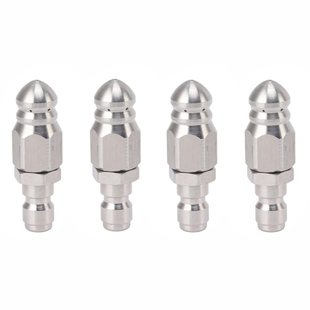 4PCS 55mm Sewer Jet Nozzle 5000 PSI Stainless Steel Pipe Cleaning Rotary Nozzle Multi-Directional Jets Silver
