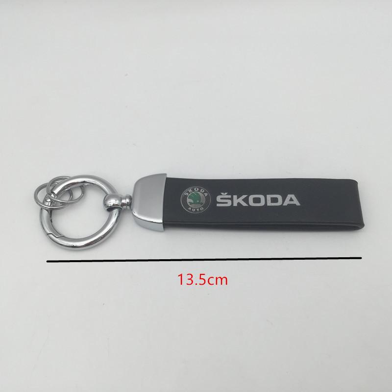 AAFO1 1pcs Metal+Leather for skoda Car Key Cover Case Wallet Emblem Keychain key chain Keyring bag badge Decal styling Accessories
