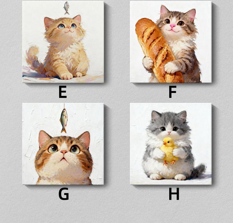 Modern Minimalist Kitten Cartoon Decorative Canvas for Living Room & Restaurant Wall Hanging