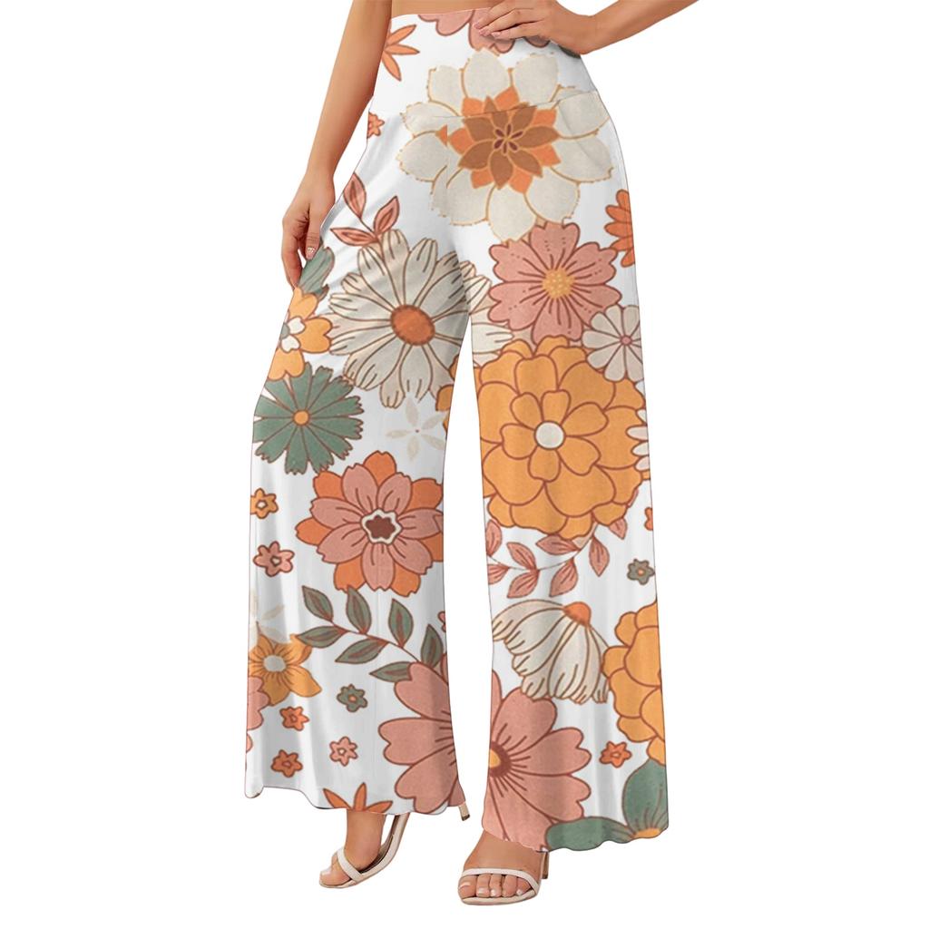 Women's High Waist Wide Leg Pants with Pockets Casual Flowy Palazzo Trousers for Daily Wear
