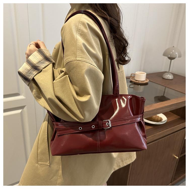 Faux Leather Tote Bag for Women, Minimalist Commute Shoulder Handbag, Spacious Office Work Purse KTB