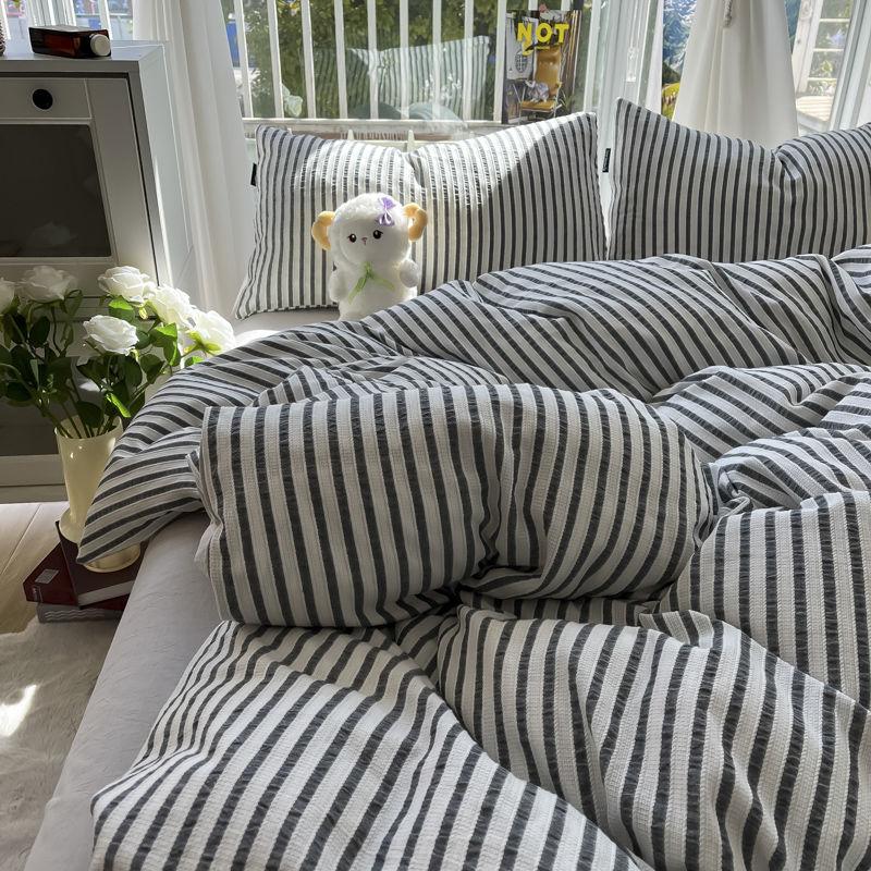 Copripiumino Moderno a Strisce Lavabile Moda Confortevole Delicato sulla Pelle Dormitorio Tessile per la Casa Biancheria da Letto Taglia King Queen Nuova