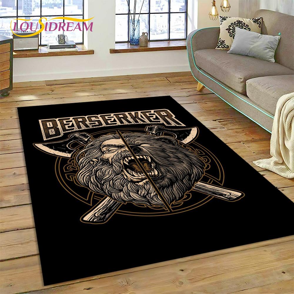 Viking Nordic Odin Valhalla Karikatür Valknut Halı Kilim Ev Oturma Odası Yatak Odası Kanepe Kapı Paspası Dekor, Çocuk Alan Halısı Kaymaz Mat