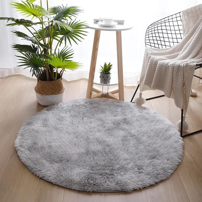 Rainbow Colorful Soft Fluffy Carpets Girl Round Hairy Area Rug for Bedroom Decoration Carpet Shaggy Bedside Mat Princess Style