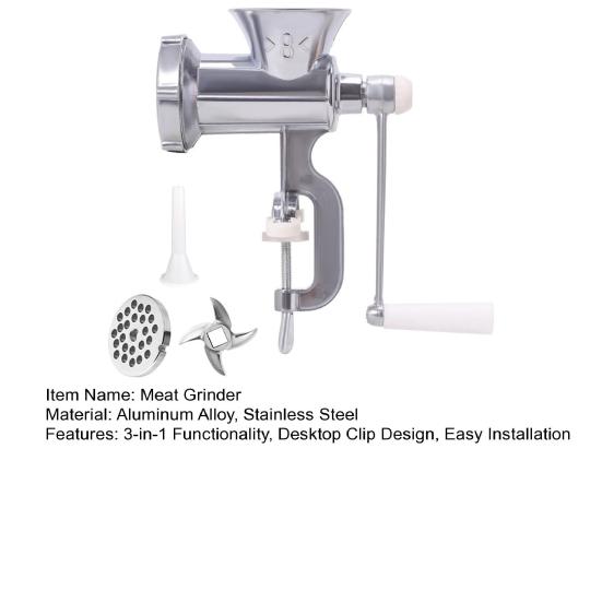 Meat Grinder Stainless Steel Blade Manual Mincer 3-in-1 Sausage Maker Low